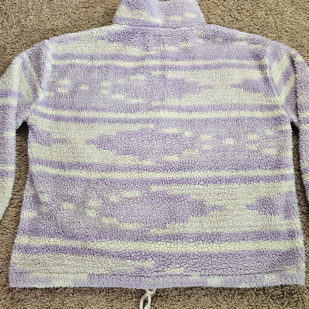Billabong Sherpa Fleece Pullover Womens Large Lavender Creame Stripe 1/4 Zip - Picture 11 of 14